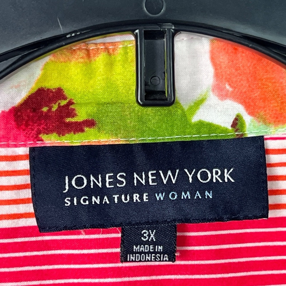 Jones New York Top Womens 3X Pink Stripe Shirt Cotton Button Up Pockets Collar - Picture 4 of 9